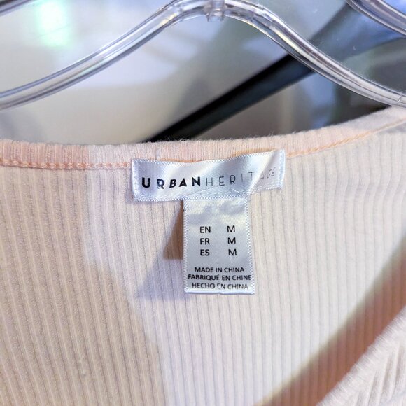 Dusty Pastel Pink Bodysuit Womens Ribbed T-Shirt V-Neck Bodycon Spring Size M - Picture 2 of 7